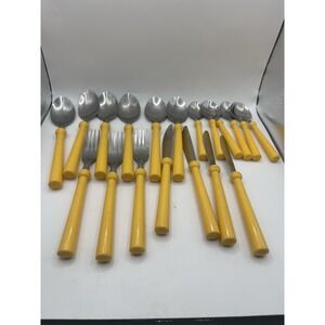 Vintage AMEFA Yellow Handled Flatware Set Stainless Steel Made in Taiwan